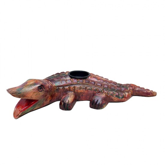 Good Luck Crocodile Tealight Holder - Wooden 