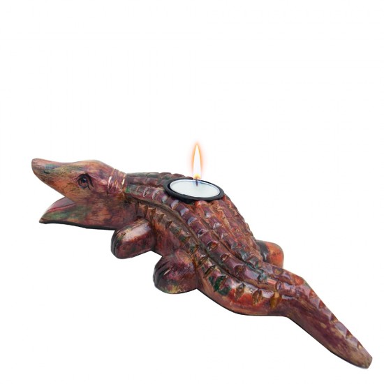 Good Luck Crocodile Tealight Holder - Wooden 