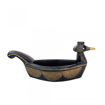 Duck Shaped Wooden Bowl - Embossed Brass