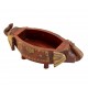 Two Elephant Head Fruit Bowl  - Embossed Brass Art on Red Polish