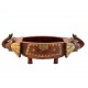 Two Elephant Head Fruit Bowl  - Embossed Brass Art on Red Polish