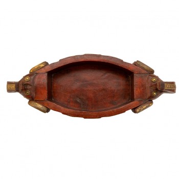 wo Elephant Head Fruit Bowl - Embossed Brass Art on Red Polish