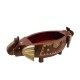 Two Elephant Head Fruit Bowl  - Embossed Brass Art on Red Polish