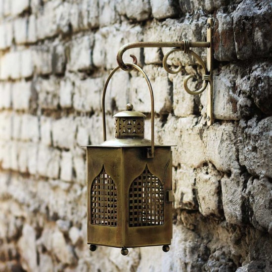 Antique Golden Finish Iron Minar Lantern with Wall Bracket