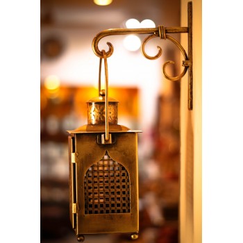 Antique Golden Finish Iron Minar Lantern with Wall Bracket