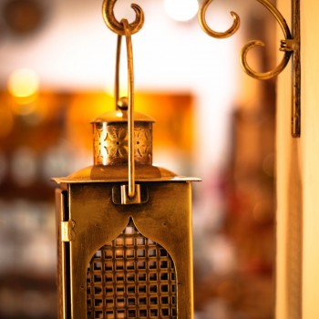 Antique Golden Finish Iron Minar Lantern with Wall Bracket