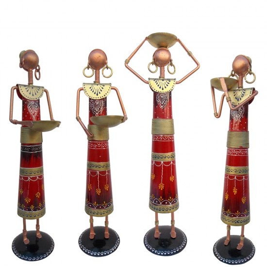 Tribal Women at Farm - Red (Set of Four)