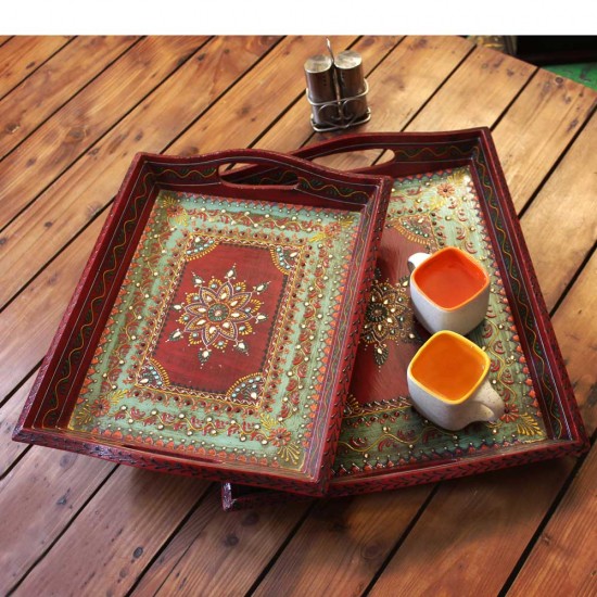 Hand Painted Wooden Serving Tray (Set of Three) Hand Painted Wooden Serving Tray (Set of Three)