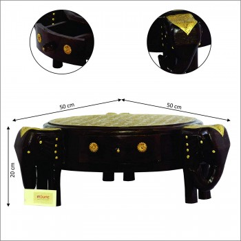 Wooden Three Elephant Chowki - Brass Art