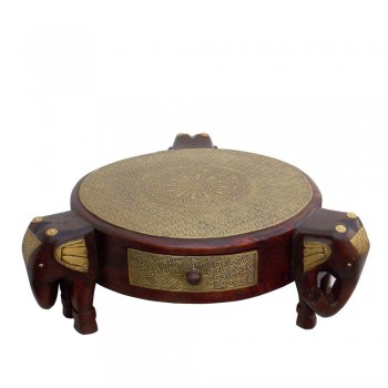 Wooden Three Elephant Chowki - Brass Art