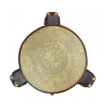 Wooden Three Elephant Chowki - Brass Art