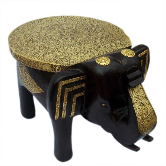 Wooden Elephant Embossed Brass Art