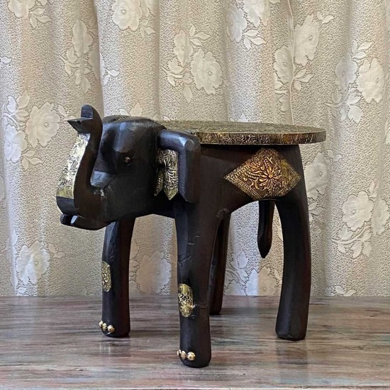 Wooden Elephant Embossed Brass Art