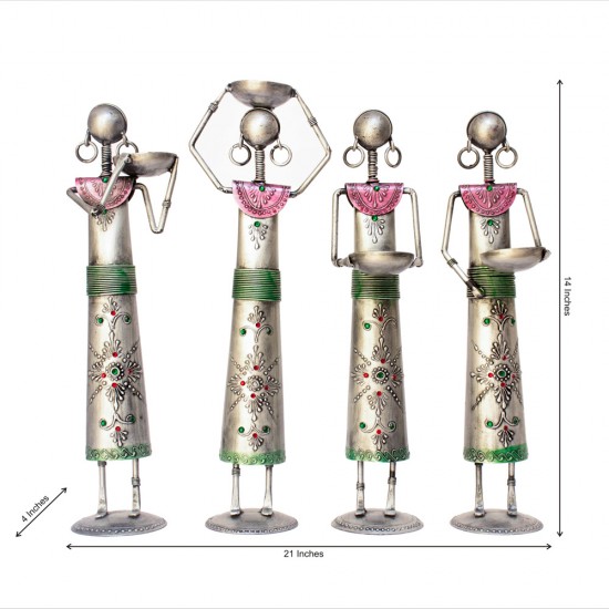Tribal Women at Farm - Silver Colour, Set of Four, Iron Tribal Women at Farm - Silver Colour, Set of Four, Iron