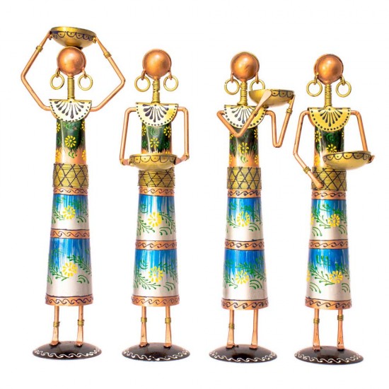 Tribal Women at Farm - Blue, Set of Four Tribal Women at Farm - Blue, Set of Four