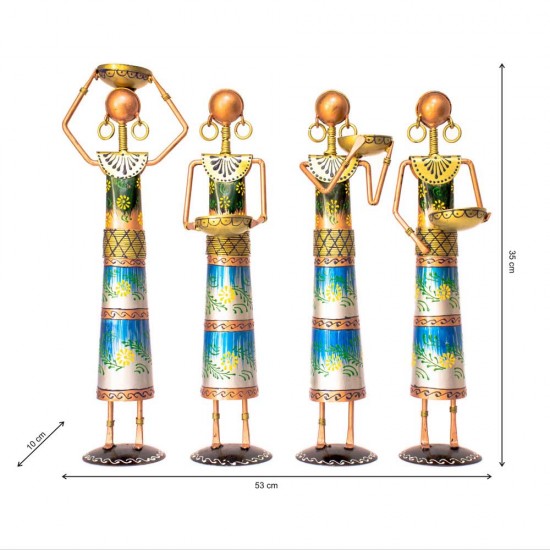 Tribal Women at Farm - Blue, Set of Four