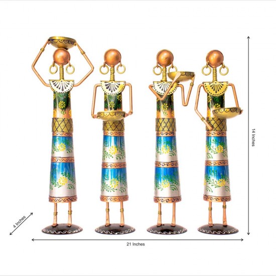 Tribal Women at Farm - Blue, Set of Four Tribal Women at Farm - Blue, Set of Four