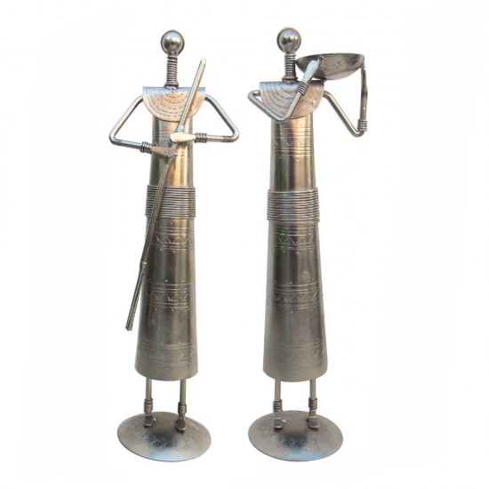 Tribal Women at Farm - Tealight Candle Holder ht 13 Inch Chrome  (Set of Two)