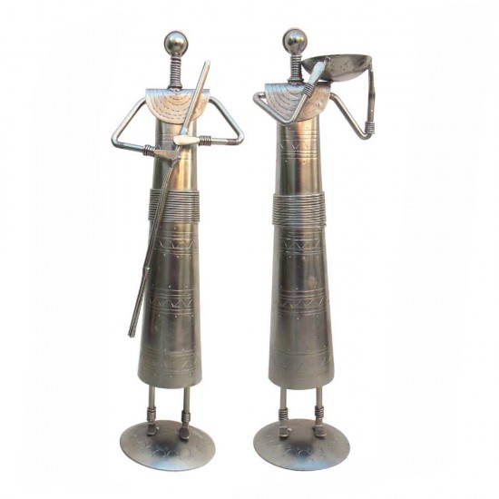 Tribal Women at Farm - Tealight Candle Holder, Iron, ht 13 Inch Chrome (Set of Four) Tribal Women at Farm - Tealight Candle Holder, Iron, ht 13 Inch Chrome (Set of Four)