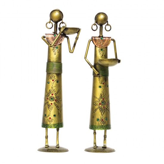 Tribal Women at Farm - Green Golden (Set of Two)