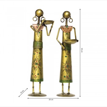 Tribal Women at Farm - Green Golden (Set of Two)