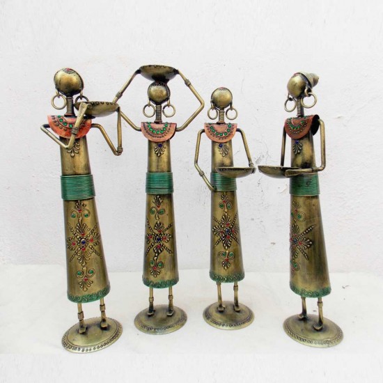 Tribal Women at Farm - Golden Green (Set of Four)