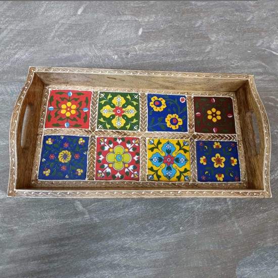 Ceramic Tile -Blocked Wooden Serving Tray (8 Tile , 8 x 15 Inches) Ceramic Tile -Blocked Wooden Serving Tray (8 Tile , 8 x 15 Inches)