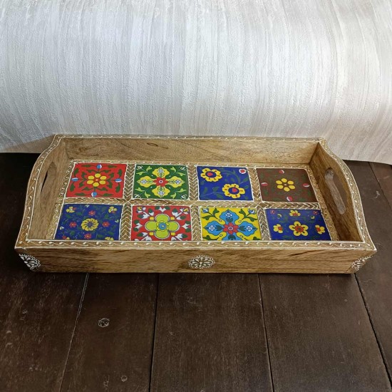 Ceramic Tile -Blocked Wooden Serving Tray (8 Tile , 8 x 15 Inches) Ceramic Tile -Blocked Wooden Serving Tray (8 Tile , 8 x 15 Inches)