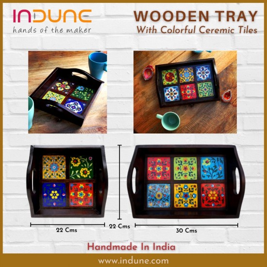 multicolored wooden trat with ceramic tiles wood-serving-tray