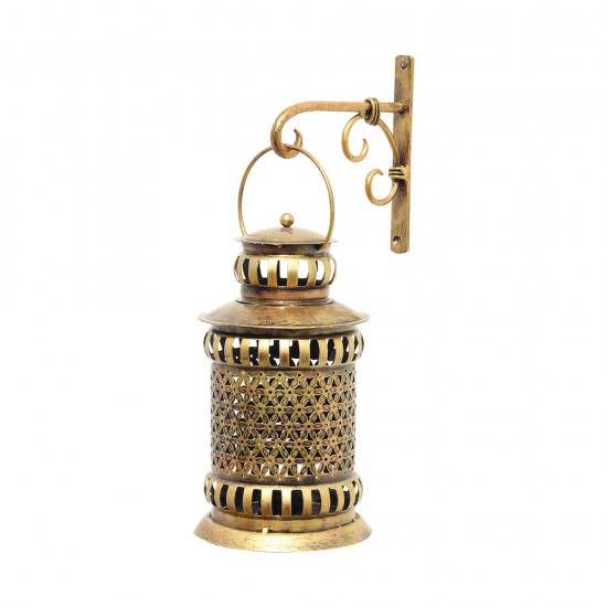 Iron Gajra Lantern - Antique Golden 11 Inch with Bracket for Hanging