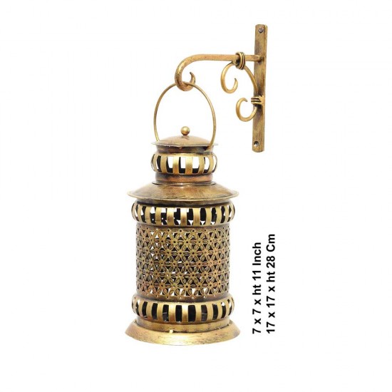 Iron Gajra Lantern - Antique Golden 11 Inch with Bracket for Hanging