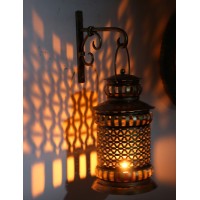 Iron Gajra Lantern - Antique Golden 11 Inch with Bracket for Hanging