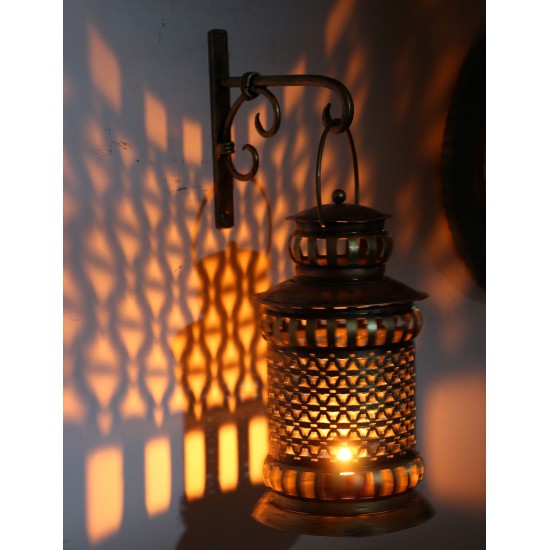 Iron Gajra Lantern - Antique Golden 11 Inch with Bracket for Hanging