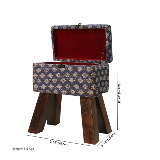 Wooden Cushioned Stool with Box