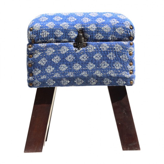 Wooden Cushioned Stool with Box