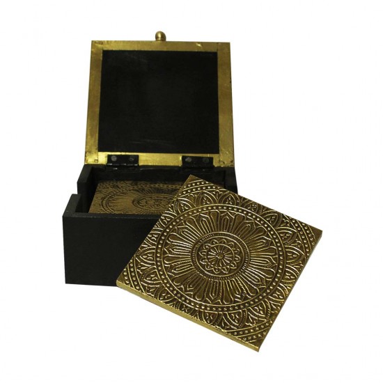 Embossed Brass Art Tea Coaster- Set of 6 in a Box. Embossed Brass Art Tea Coaster- Set of 6 in a Box.