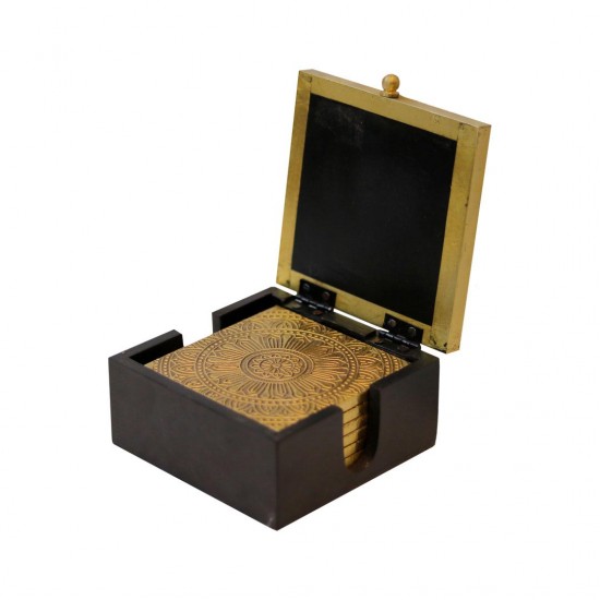 Embossed Brass Art Tea Coaster- Set of 6 in a Box. Embossed Brass Art Tea Coaster- Set of 6 in a Box.