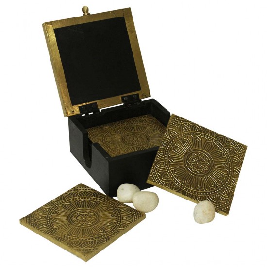Embossed Brass Art Tea Coaster- Set of 6 in a Box. Embossed Brass Art Tea Coaster- Set of 6 in a Box.