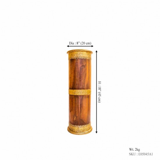 Wooden Umbrella Stand/ Cylindrical Planter with Brass art height 18 inches