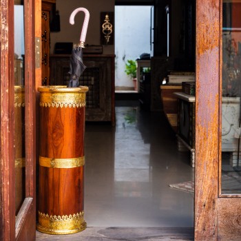 Wooden Umbrella Stand/ Cylindrical Planter with Brass art height 21 inches