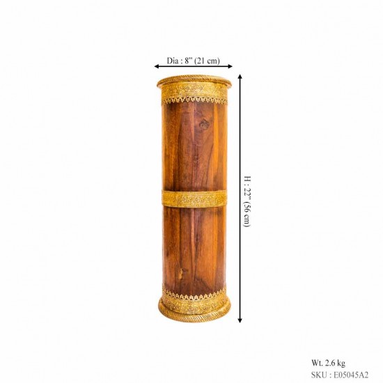 Wooden Umbrella Stand/ Cylindrical Planter with Brass art height 21 inches Wooden Umbrella Stand/ Cylindrical Planter with Brass art height 21 inches