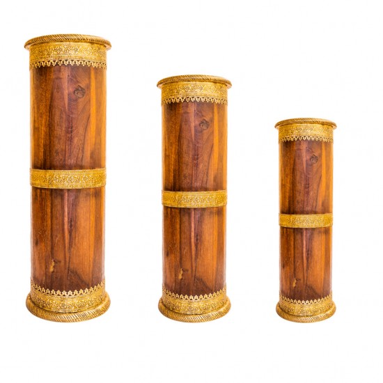 Wooden Umbrella Stand/ Cylindrical Planter with Brass art height 18 inches