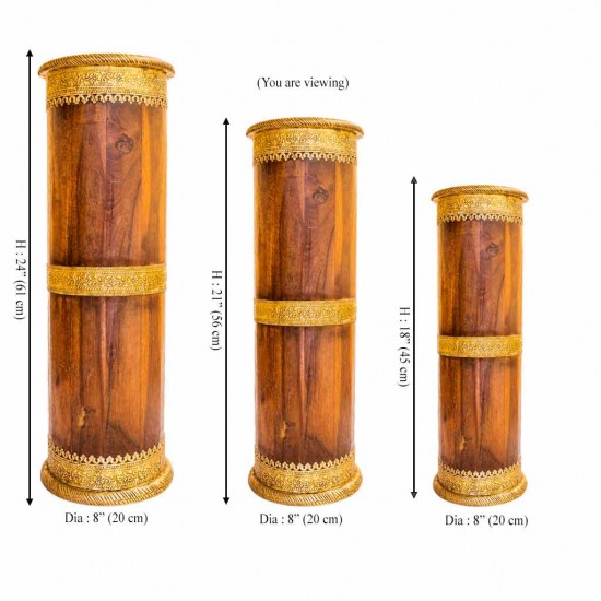 Wooden Umbrella Stand/ Cylindrical Planter with Brass art height 21 inches Wooden Umbrella Stand/ Cylindrical Planter with Brass art height 21 inches