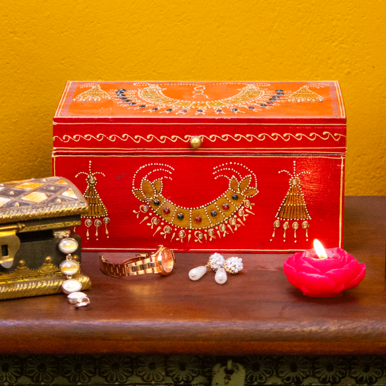 royal red maharani jewellery box hand-painted Indune royal red maharani jewellery box hand-painted Indune