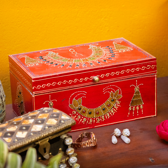 royal red maharani jewellery box hand-painted Indune royal red maharani jewellery box hand-painted Indune