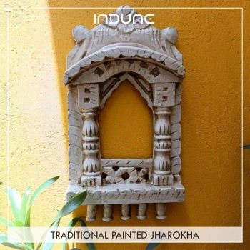 Traditional Painted Jharokha - 16" , Distressed White