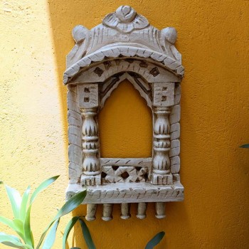 Traditional Painted Jharokha - 16" , Distressed White