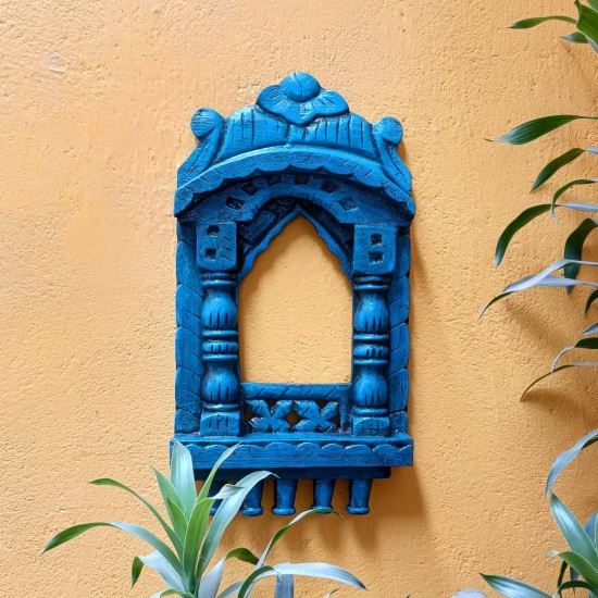 Traditional Painted Jharokha 16 Inches Distressed Blue