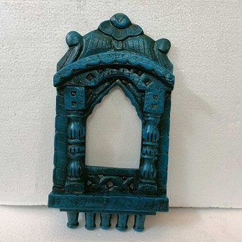 Traditional Painted Jharokha - 16" , Distressed Blue