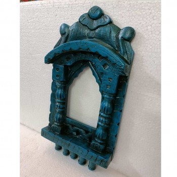Traditional Painted Jharokha - 16" , Distressed Blue